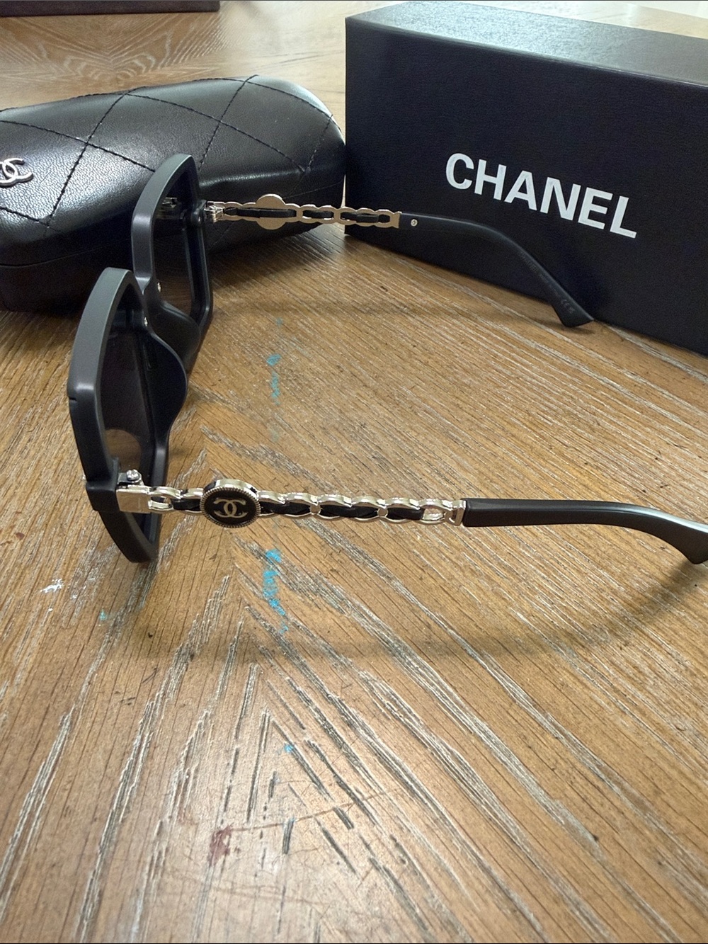CHANEL Black Oversized Square Sunglasses with Silver CC Accents - Picture 6 of 9